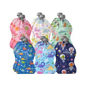 BUZIO Reusable Baby Food Pouches – 12 Pack, 5 oz, 6 Designs, NWTs